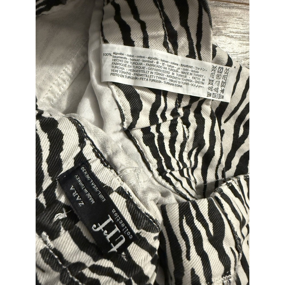Zara TRF Zebra Print Mini Skirt Size L High Waist Denim Animal Print Jean Skirt - Picture 6 of 11